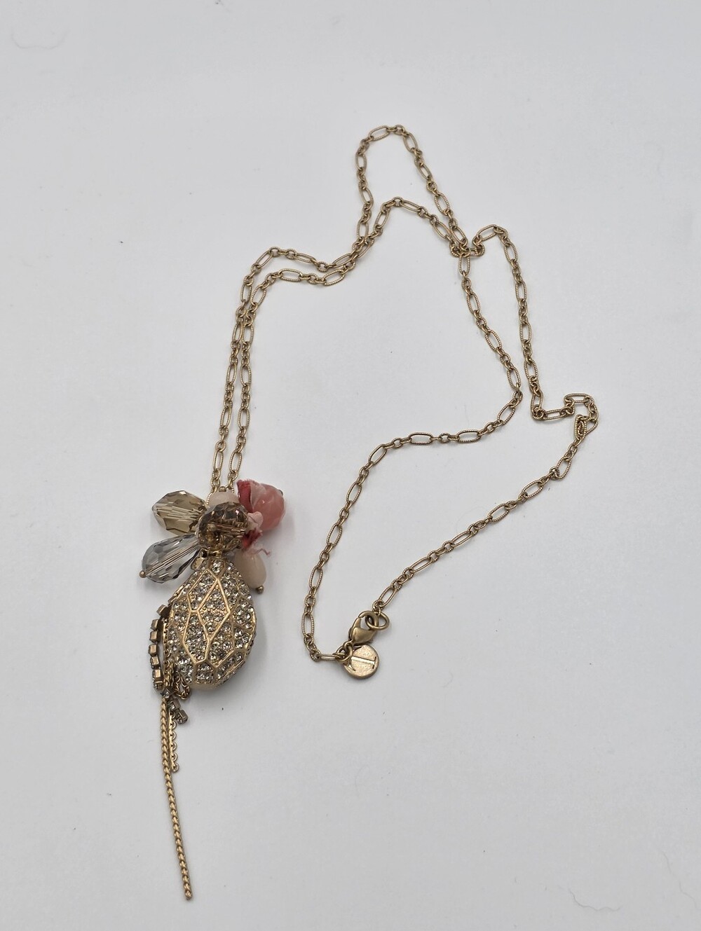 Talbots Delicate Pink Floral Pave Gold Pendant Necklace
